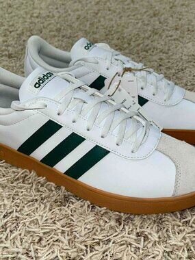 Adidas Men’s VL Court Base Sneakers Shoes White Green ID3710, Size 9.5 (New)